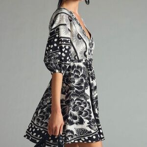 FARM Rio black & white mini dress w/drawstring waist size Small NWT